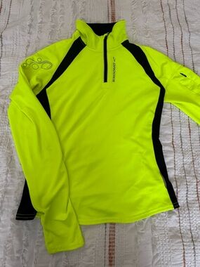 Brooks Neon Yellow and Black Half-Zip Running Top